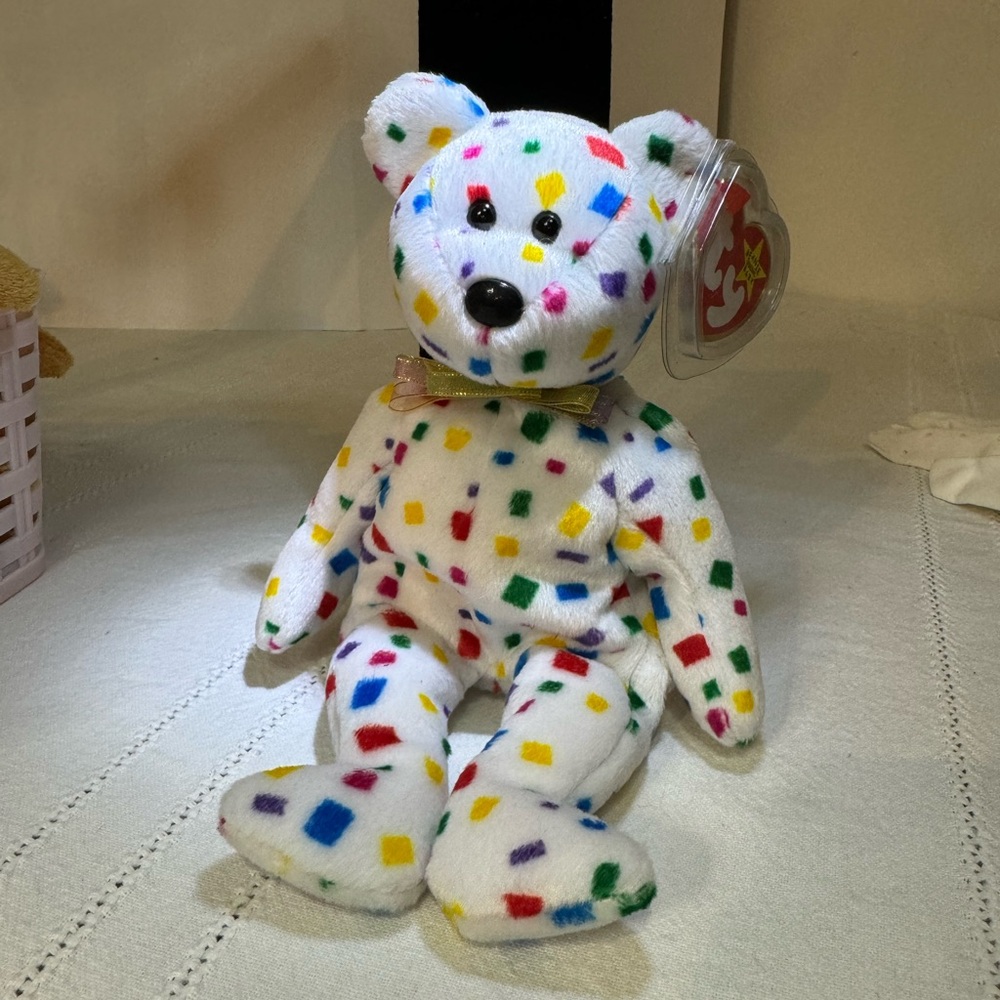TY beanie baby 2K born January 1, 2000 body of confetti Multicolor bow tie VTG